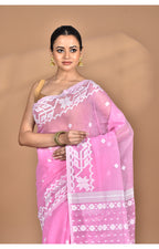 Morchari Pure Cotton Dhakai Jamdani Handloom Saree-Pink | Grocsy