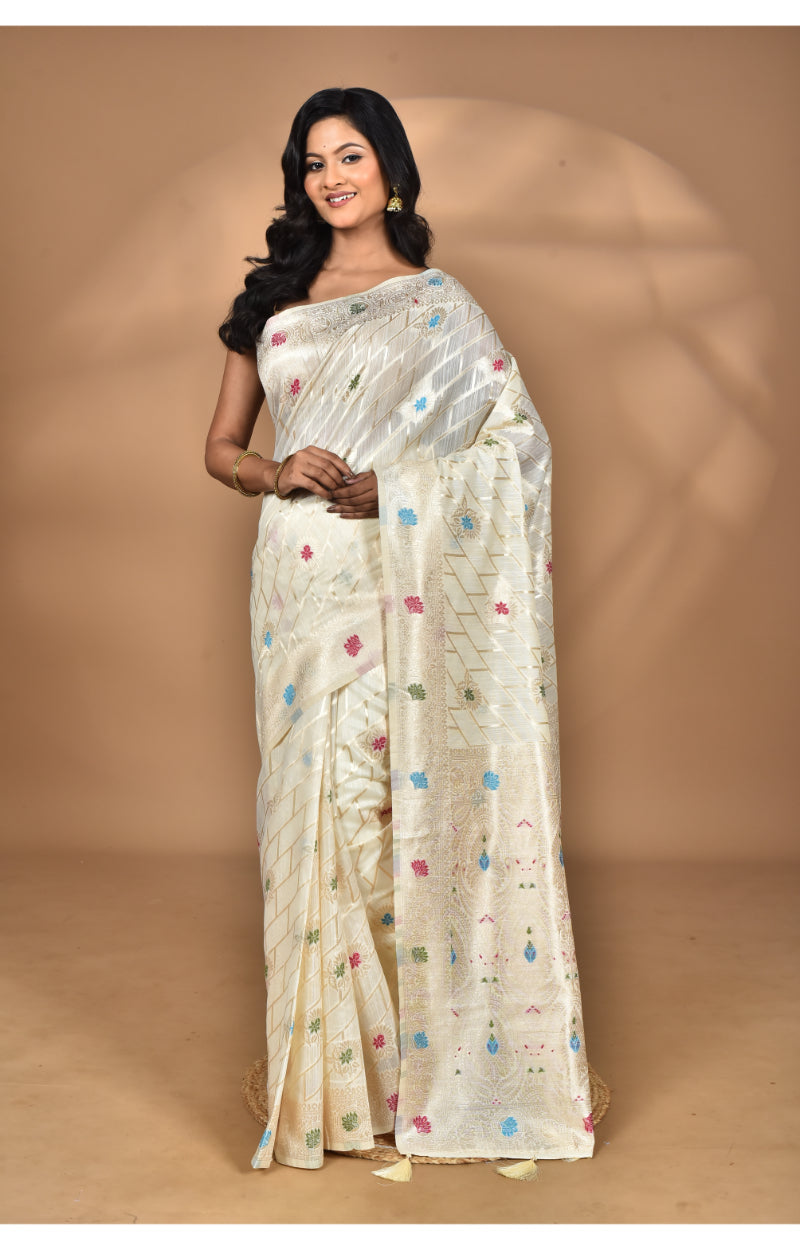 Morchari Women Desgin Chanderi Silk Saree-Cream | Grocsy