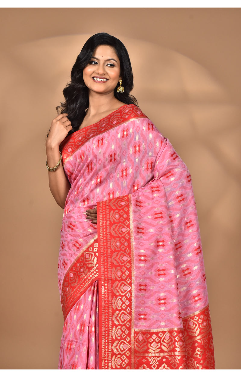 Morchari Women Desgin Kashmiri Silk Linen Saree-Pink | Grocsy