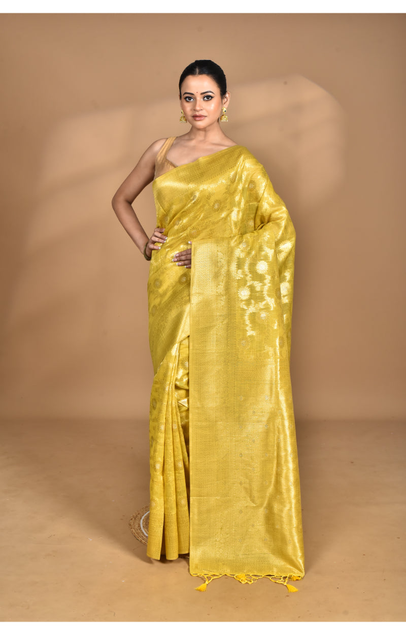 Morchari Banarasi Silk Chanderi Saree-Yellow | Grocsy