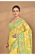 Morchari Pure Cotton Dhakai Jamdani Handloom Saree-Yellow | Grocsy
