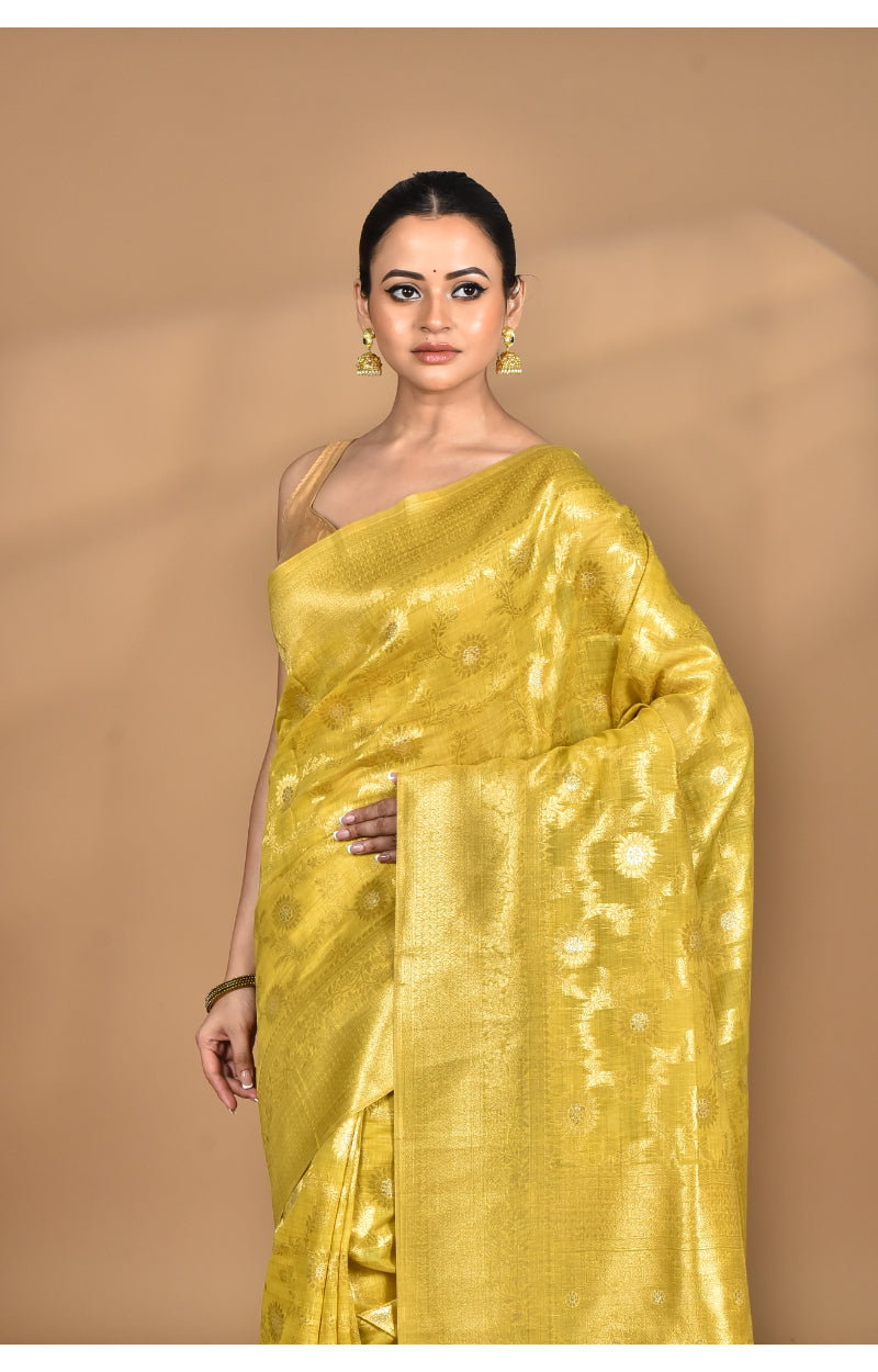 Morchari Banarasi Silk Chanderi Saree-Yellow | Grocsy