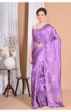 Morchari Pure Tussar Silk Handloom Saree-Purple | Grocsy