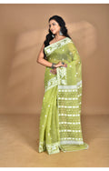 Morchari Pure Cotton Dhakai Jamdani Handloom Saree-Green | Grocsy