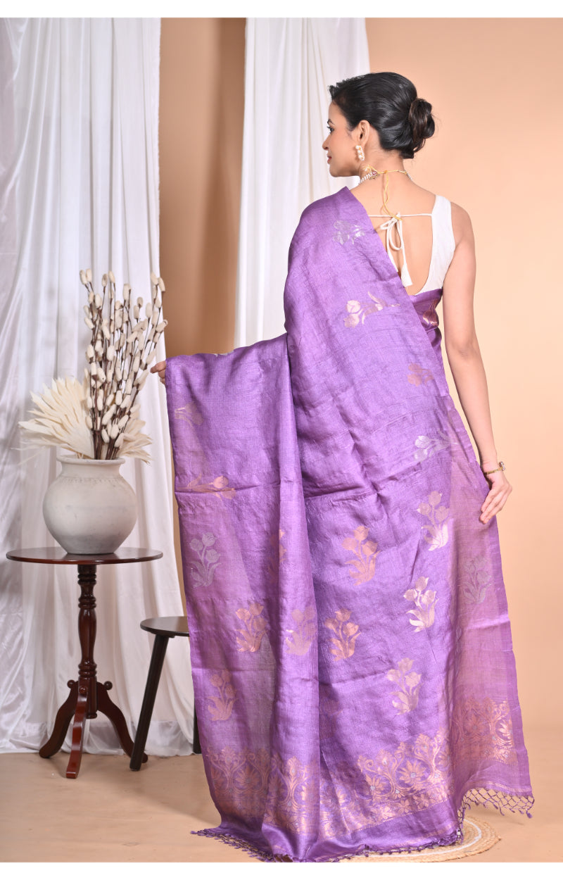 Morchari Pure Tussar Silk Handloom Saree-Purple | Grocsy