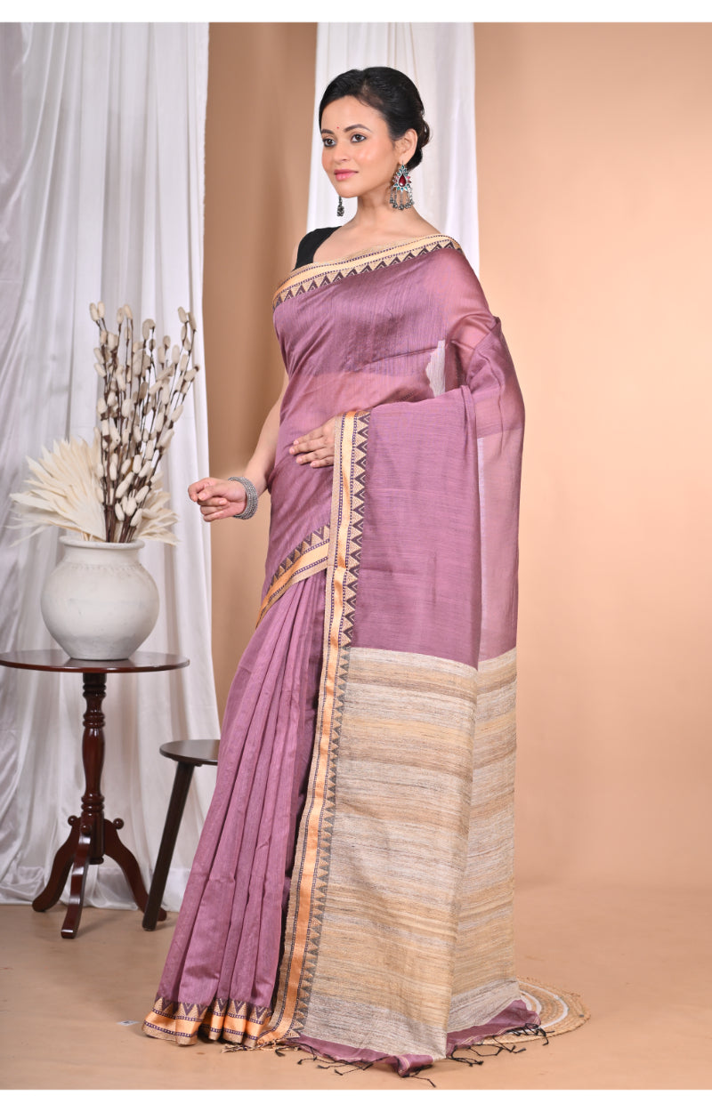 Morchari Pure Cotton Dhakai Jamdani Handloom Saree-Purple | Grocsy
