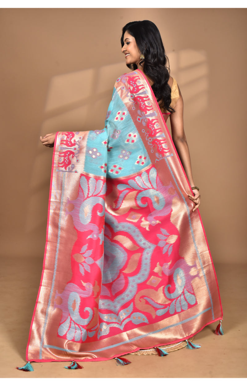 Morchari Women Desgin Two Dai Linen Saree-Multi | Grocsy