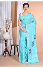 Morchari Pure Tussar Silk Handloom Saree-Blue | Grocsy