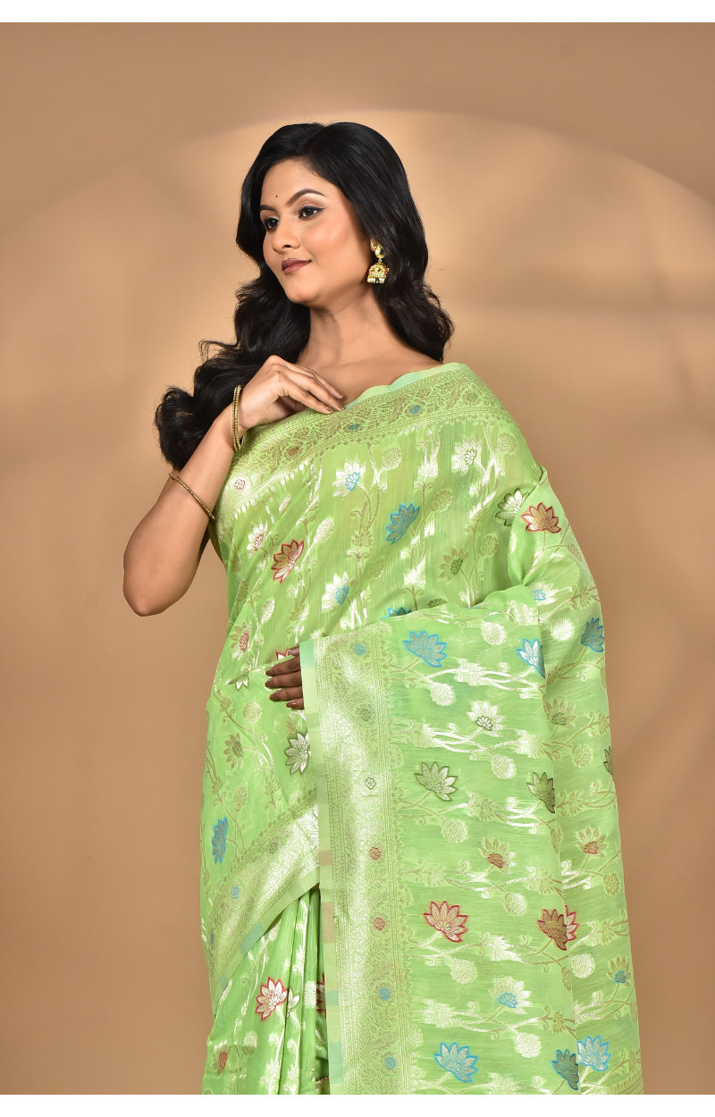 Morchari Women Desgin Chanderi Silk Saree-Green | Grocsy