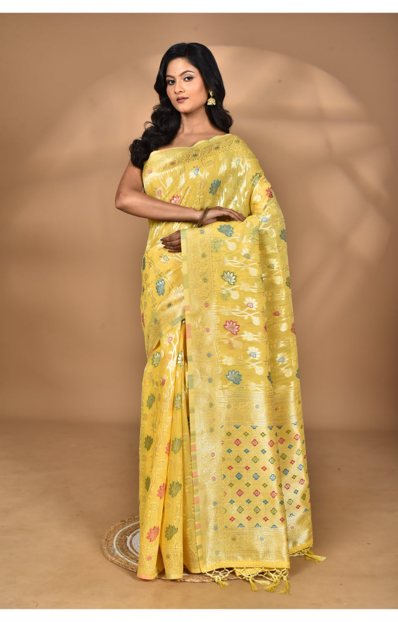 Morchari Women Desgin Chanderi Silk Saree-Yellow | Grocsy