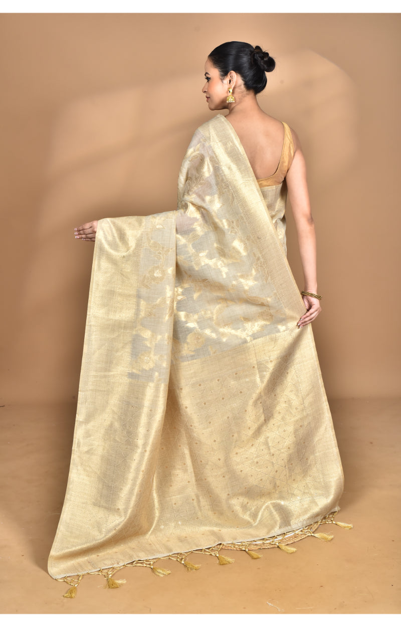 Morchari Banarasi Silk Chanderi Saree-Cream | Grocsy