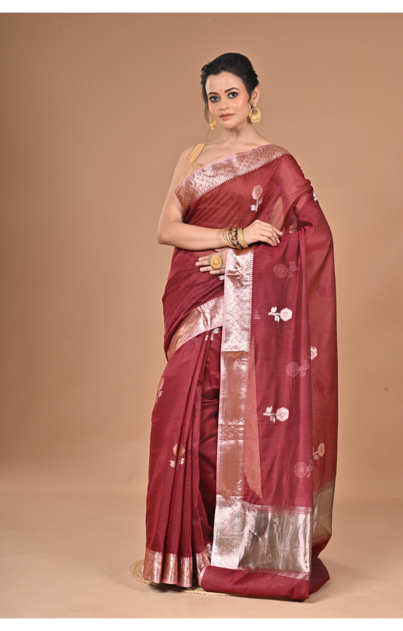 Morchari Heavy Chanderi Silk Saree-Maroon | Grocsy