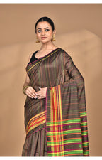 Morchari Pure Cotton Dhakai Jamdani Handloom Saree-Coffee Brown | Grocsy