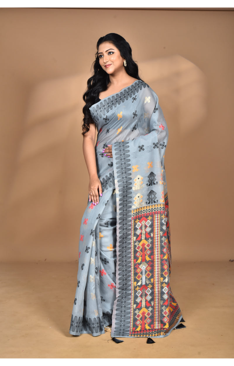Morchari Women Desgin Chanderi Silk Saree-Grey | Grocsy