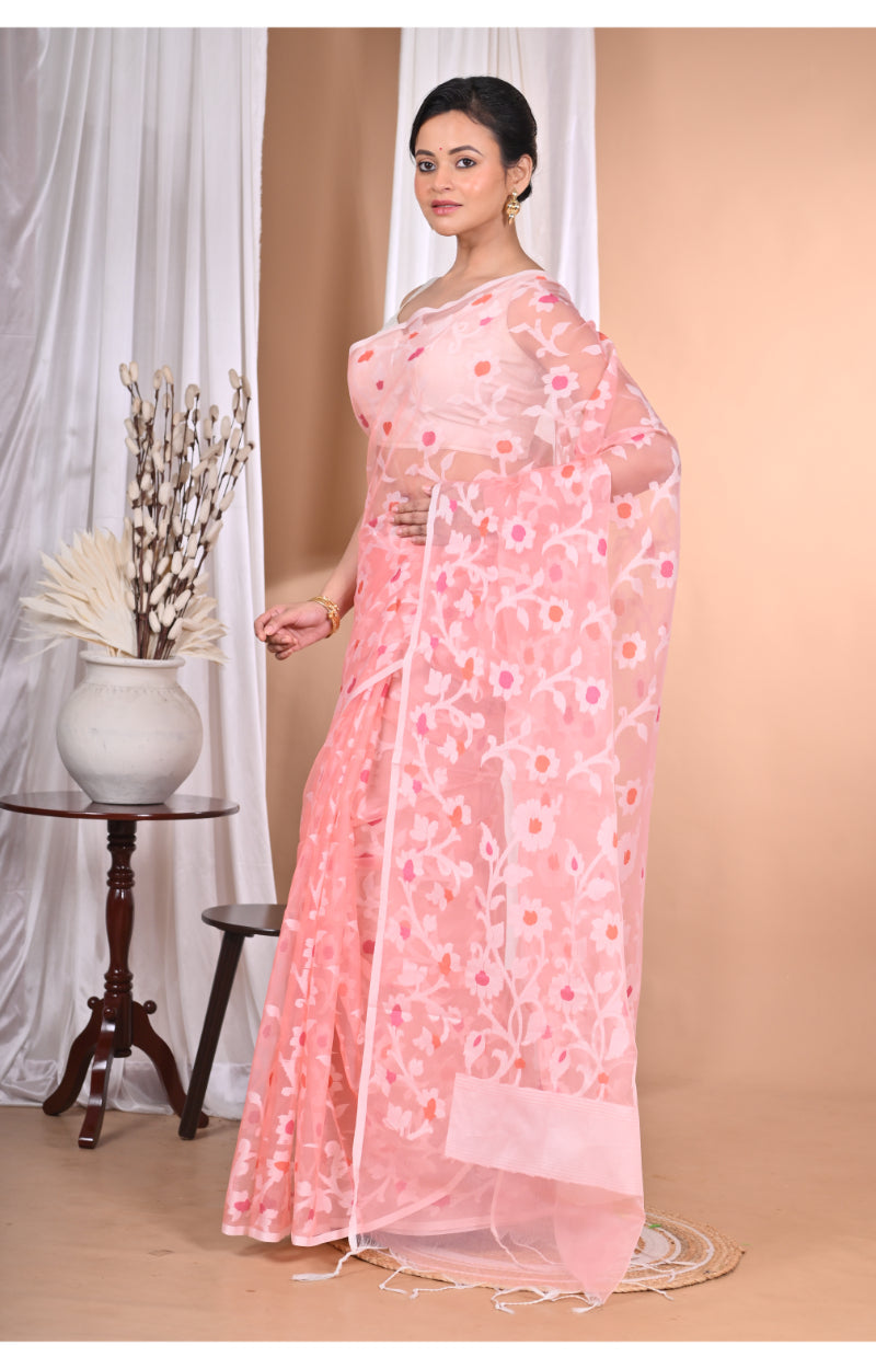 Morchari Heavy Jamdani Saree-Peach | Grocsy
