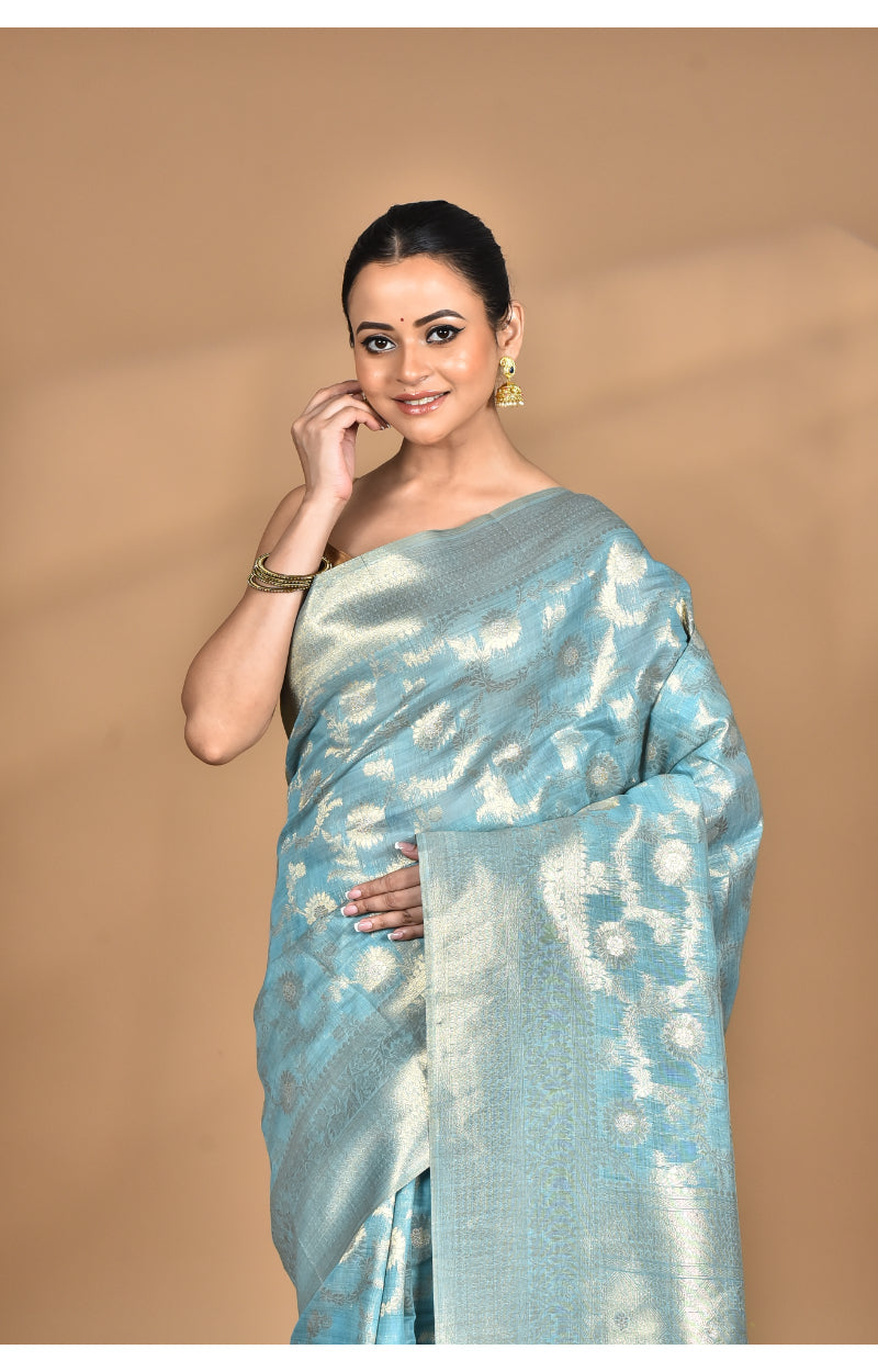 Morchari Banarasi Silk Chanderi Saree-Blue | Grocsy