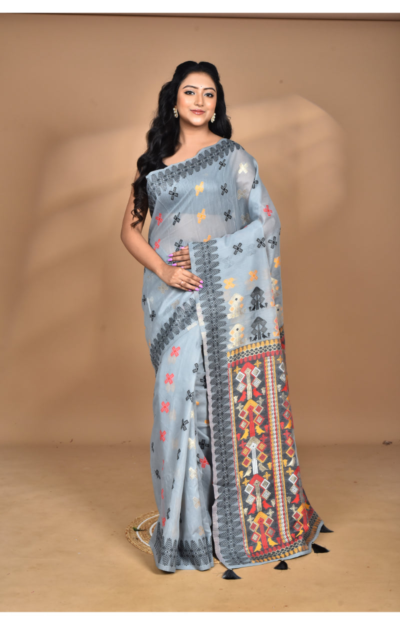 Morchari Women Desgin Chanderi Silk Saree-Grey | Grocsy
