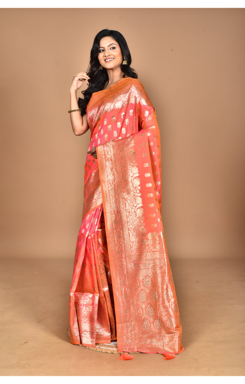 Morchari Heavy Kolhapuri Stone Work Saree-Orange | Grocsy