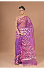 Morchari Semi Orzanga Jamdani Silk Saree-Purple | Grocsy