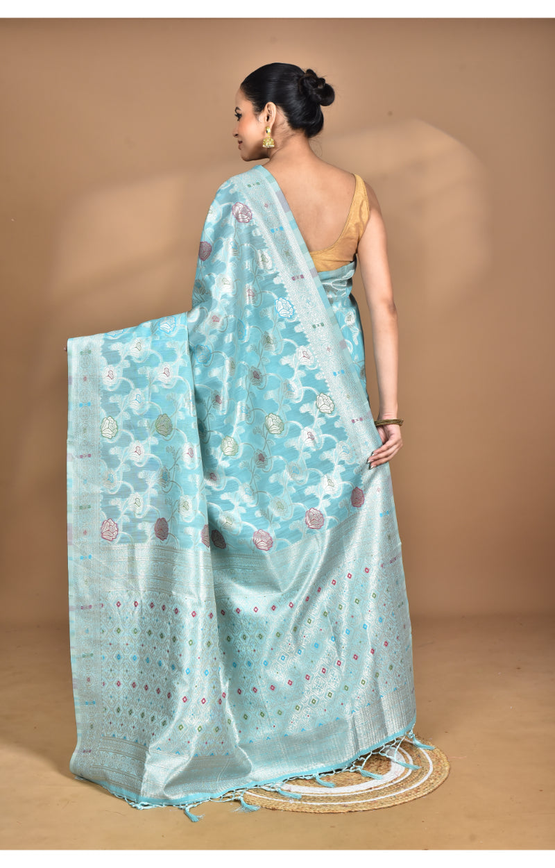 Morchari Women Desgin Chanderi Silk Saree-Blue | Grocsy