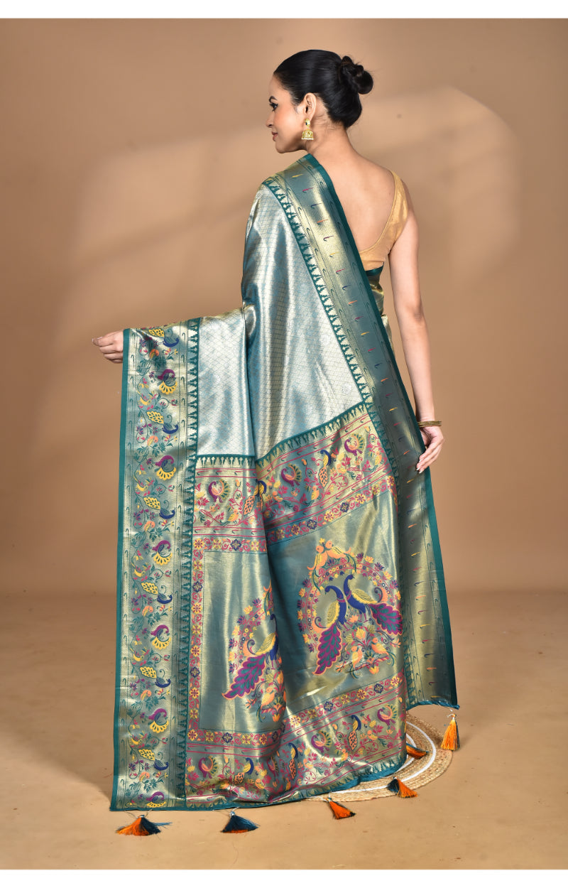 Morchari Women Desgin Banarasi Silk Saree-Green | Grocsy