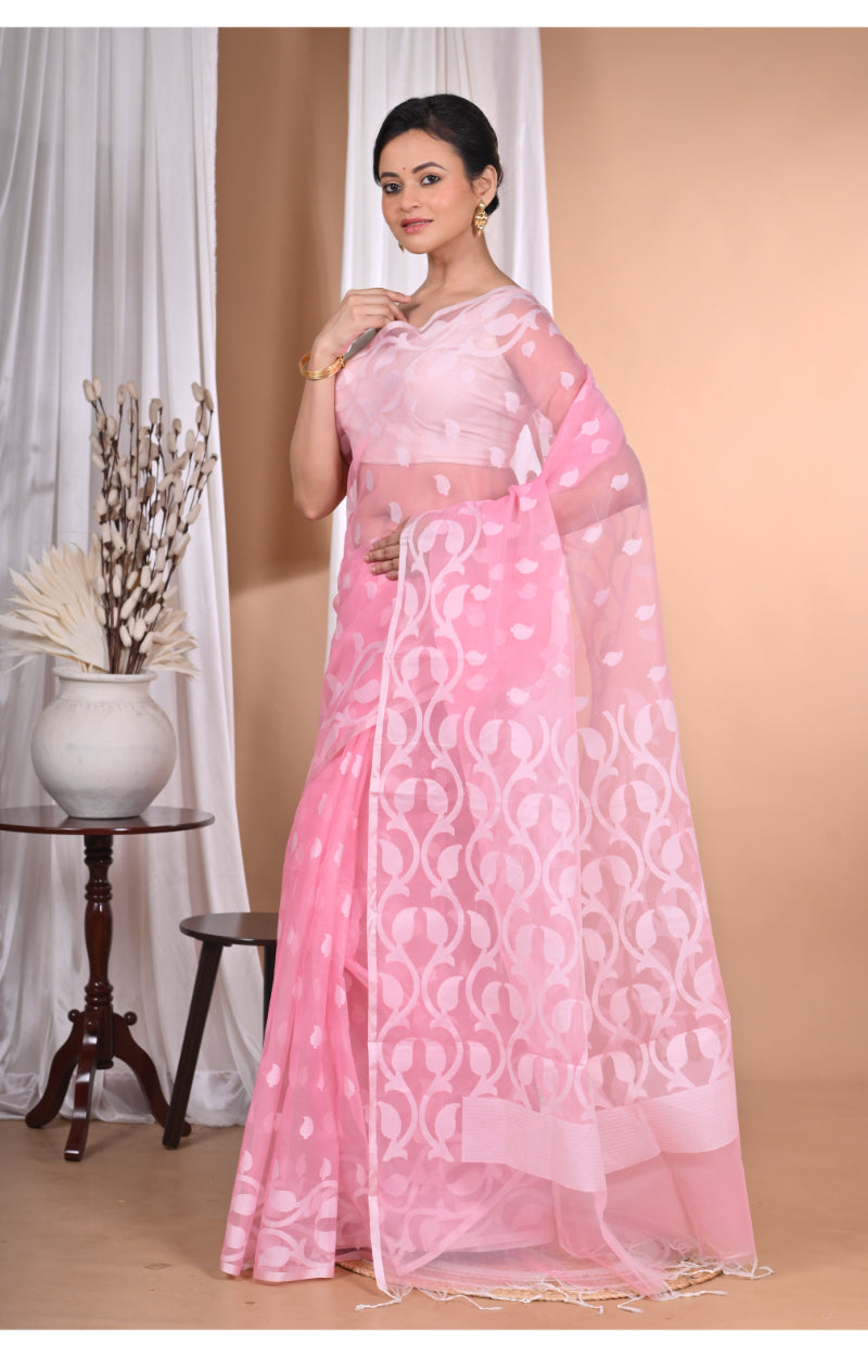 Morchari Heavy Jamdani Saree-Pink | Grocsy