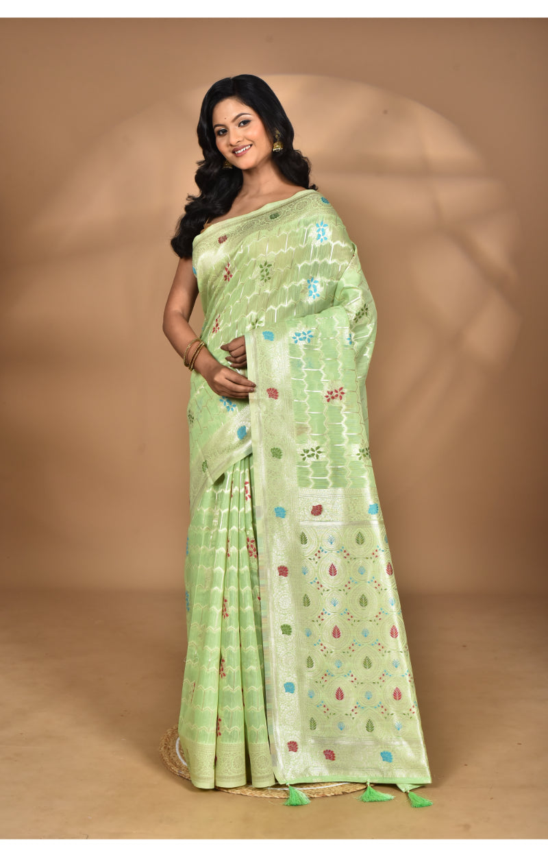 Morchari Women Desgin Chanderi Silk Saree-Green | Grocsy