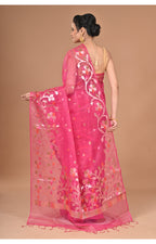 Morchari Semi Orzanga Jamdani Silk Saree-Rani Pink | Grocsy