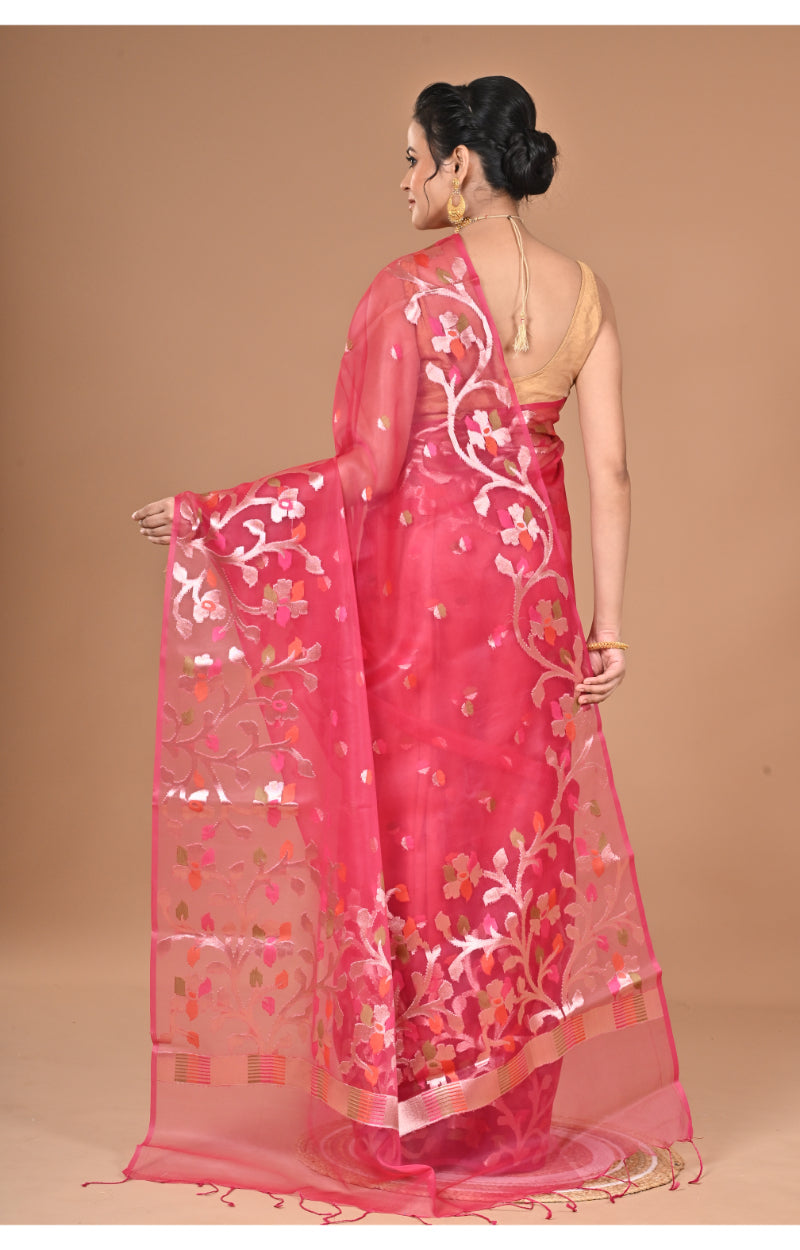 Morchari Semi Orzanga Jamdani Silk Saree-Redise | Grocsy