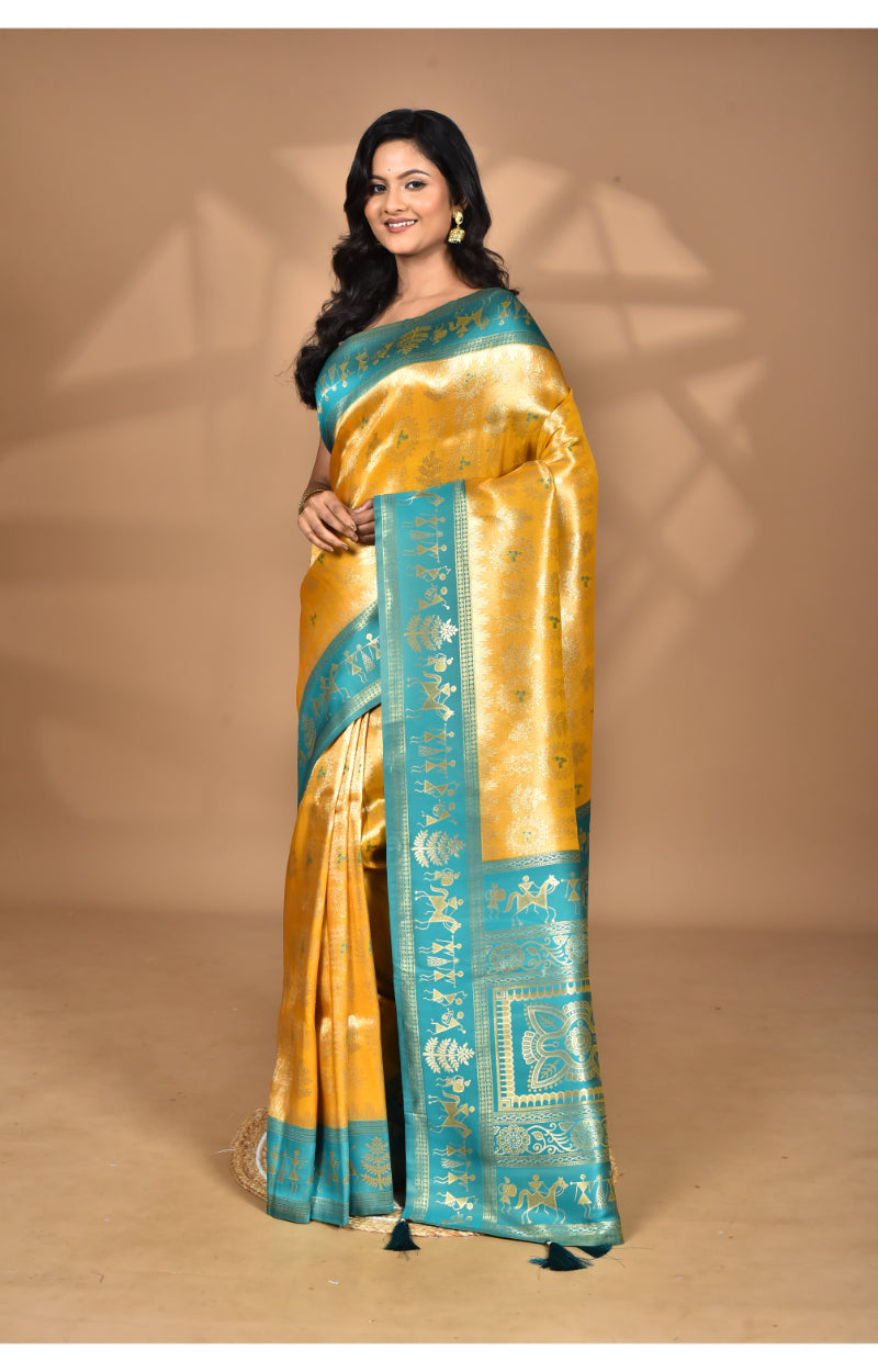 Morchari Women Desgin Two Dai Silk Saree-Yellow | Grocsy