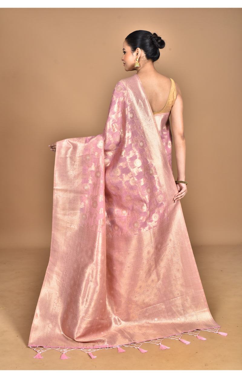 Morchari Banarasi Silk Chanderi Saree-Pink | Grocsy