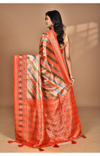 Morchari Ethnic Motifs Silk Blend Dharmavaram Saree-Orange | Grocsy