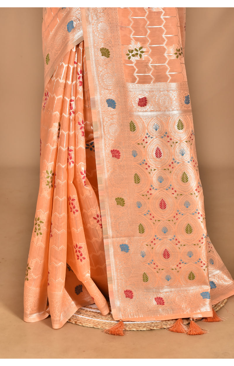 Morchari Women Desgin Chanderi Silk Saree-Peach | Grocsy