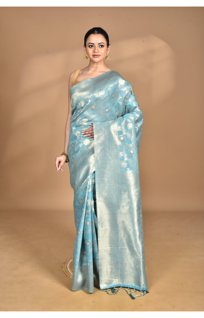 Morchari Banarasi Silk Chanderi Saree-Blue | Grocsy