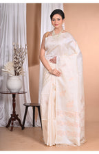 Morchari Pure Tussar Silk Handloom Saree-Cream | Grocsy
