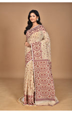 Morchari Pure Cotton Dhakai Jamdani Handloom Saree-Beige | Grocsy