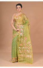 Morchari Heavy Jamdani Silk Orzanga Saree-Green | Grocsy