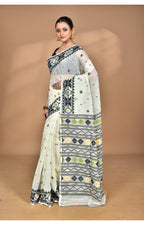Morchari Pure Cotton Dhakai Jamdani Handloom Saree-Multi | Grocsy