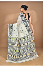 Morchari Pure Cotton Dhakai Jamdani Handloom Saree-Multi | Grocsy