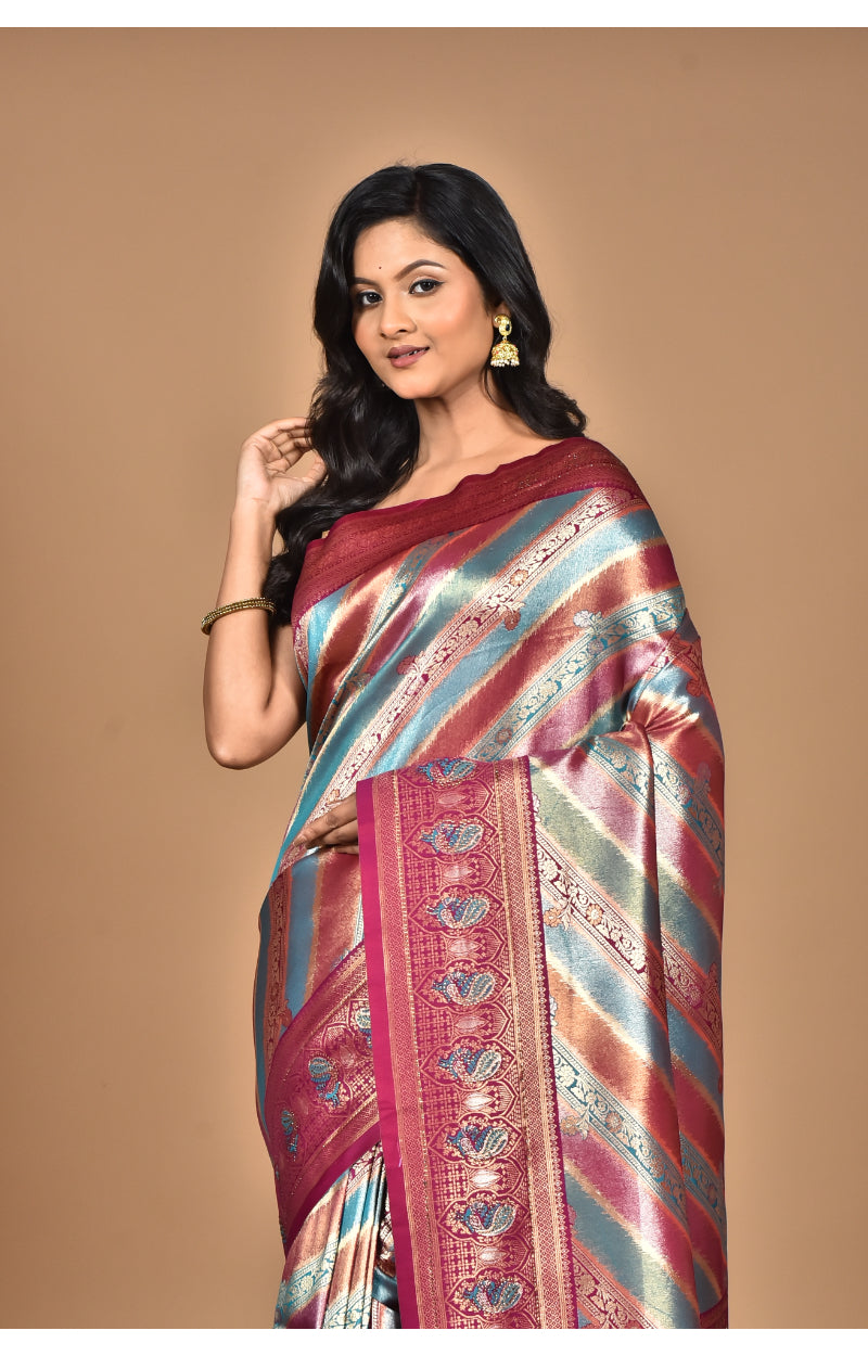 Morchari Ethnic Motifs Silk Blend Dharmavaram Saree-Purple | Grocsy
