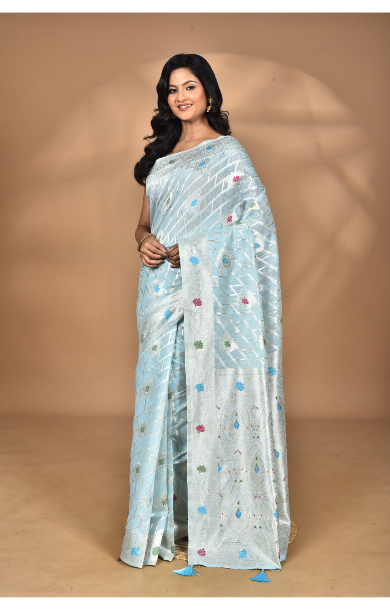Morchari Women Desgin Chanderi Silk Saree-Blue | Grocsy