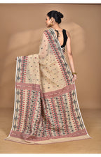 Morchari Pure Cotton Dhakai Jamdani Handloom Saree-Beige | Grocsy
