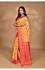 Morchari Women Desgin Kashmiri Silk Linen Saree-Yellow | Grocsy