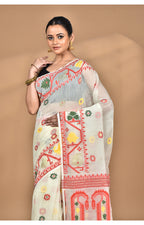 Morchari Pure Cotton Dhakai Jamdani Handloom Saree-Cream | Grocsy