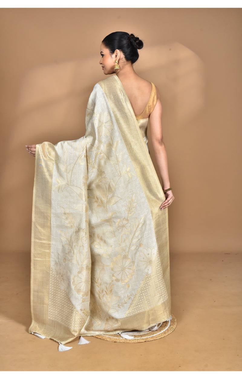 Morchari Jari Sami Silk Saree-Off White | Grocsy