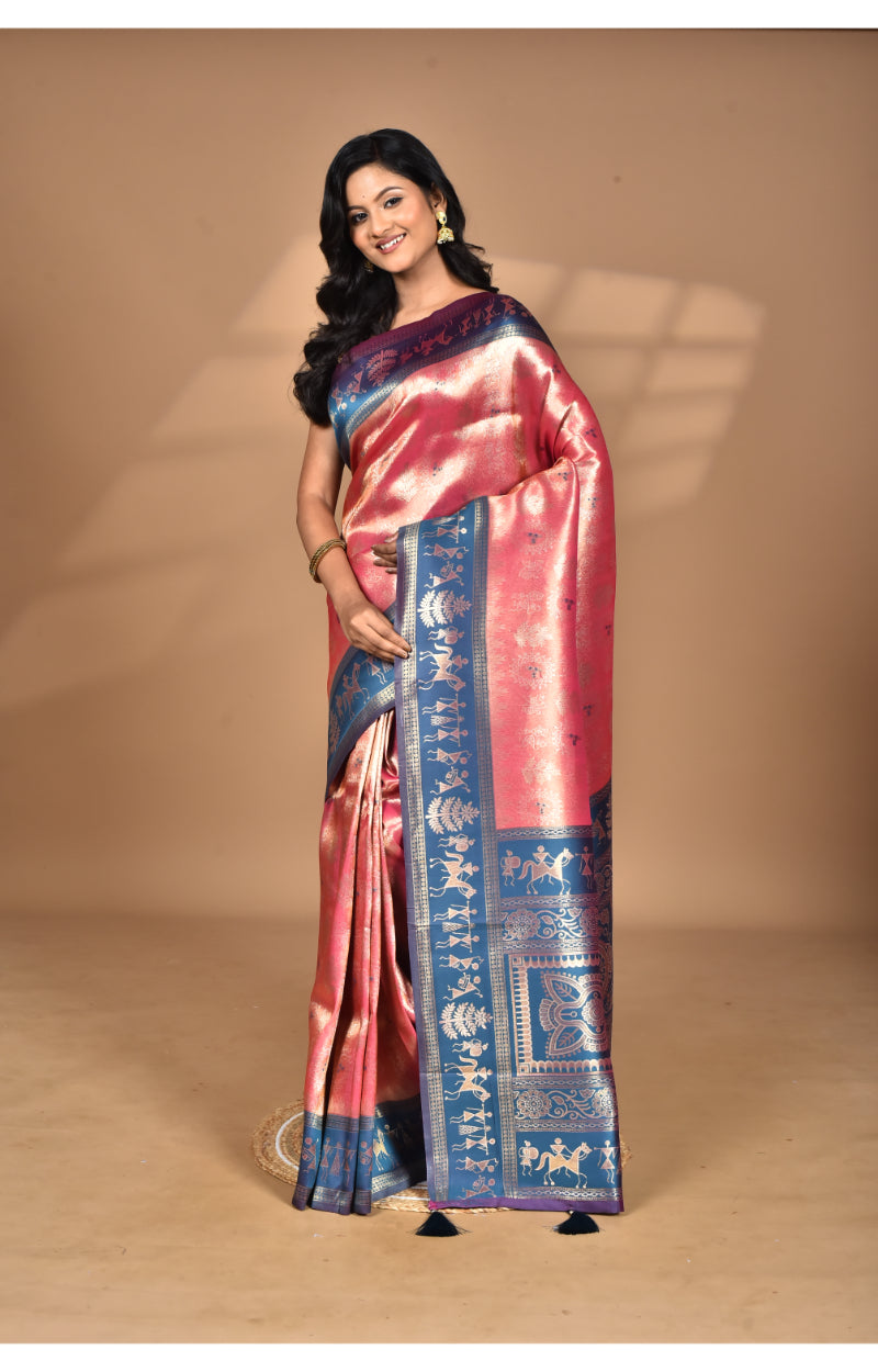 Morchari Women Desgin Two Dai Silk Saree-Pink | Grocsy