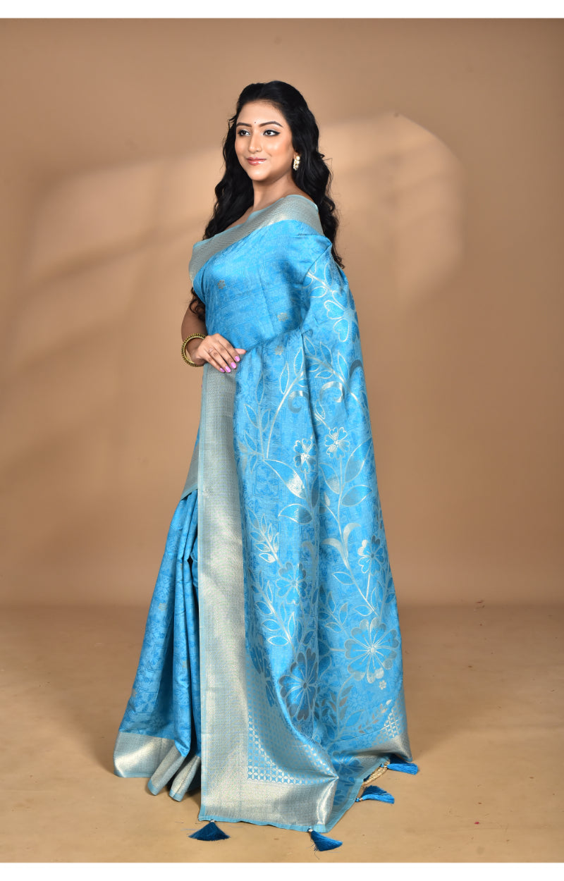 Morchari Jari Sami Silk Saree-Blue | Grocsy