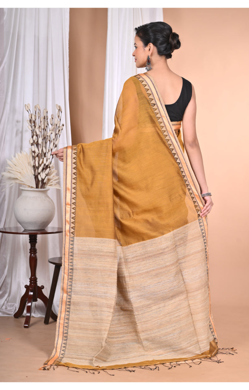 Morchari Pure Cotton Dhakai Jamdani Handloom Saree-Golden | Grocsy