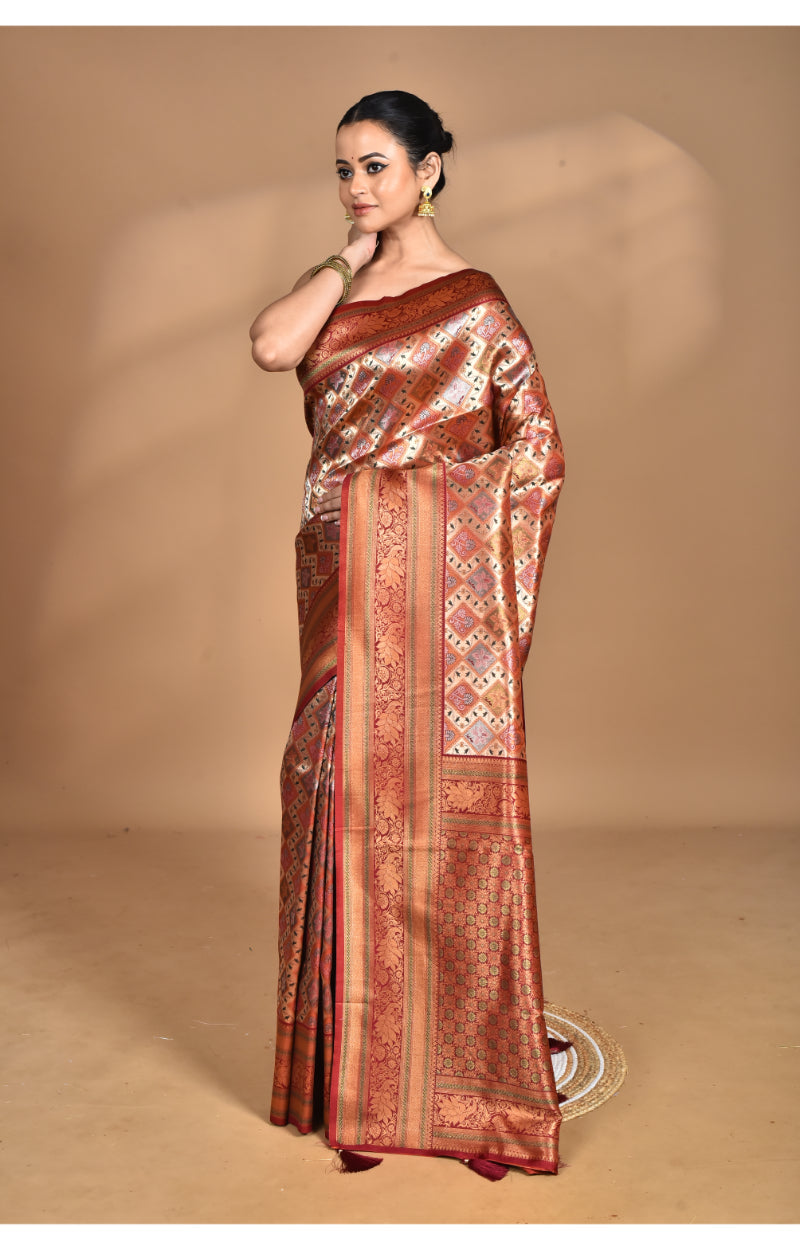 Morchari Rajputana Kanjiviram Silk Saree-Maroon | Grocsy