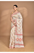 Morchari Pure Cotton Dhakai Jamdani Handloom Saree-Cream | Grocsy